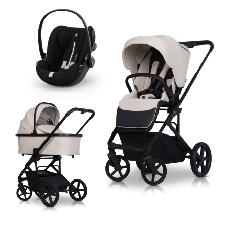 Carucior 3 in 1 pentru copii, Cavoe MOI XL, cu scoica Cybex Cloud G Plus, Ecru