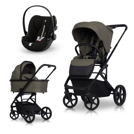 Carucior 3 in 1 pentru copii, Cavoe MOI XL, cu scoica Cybex Cloud G Plus, Moss