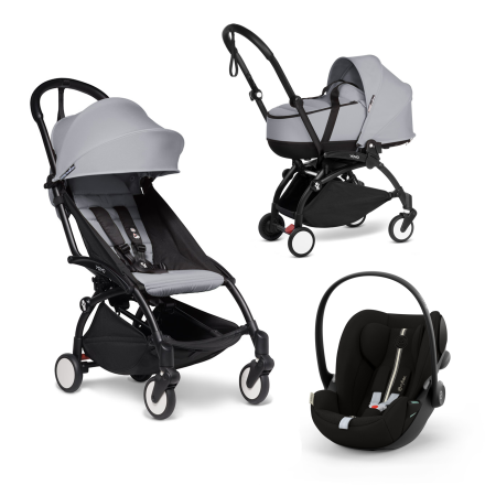 Carucior 3 in 1 pentru copii BABYZEN YOYO², cadru negru, cu landou, scoica auto Cloud G si pachet de culoare Stone