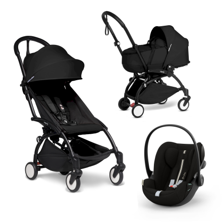 Carucior 3 in 1 pentru copii BABYZEN YOYO², cadru negru, cu landou, scoica auto Cloud G si pachet de culoare Black