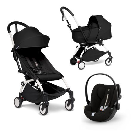 Carucior 3 in 1 pentru copii BABYZEN YOYO², cadru alb, cu landou, scoica auto Cloud G si pachet de culoare Black