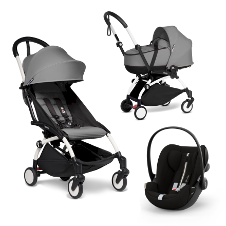 Carucior 3 in 1 pentru copii BABYZEN YOYO², cadru alb, cu landou, scoica auto Cloud G si pachet de culoare Grey