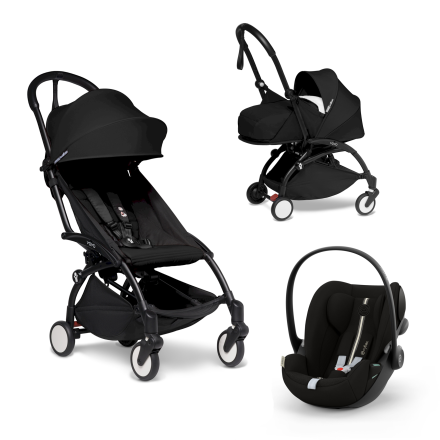 Carucior 3 in 1 pentru copii BABYZEN YOYO², cadru negru, pachet nou nascut, scoica auto Cloud G si pachet de culoare Black