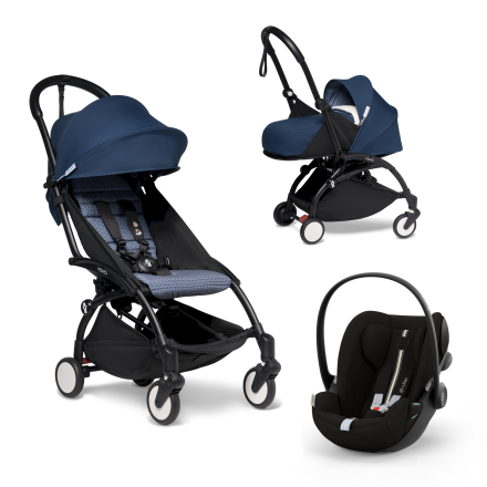 Carucior 3 in 1 pentru copii BABYZEN YOYO², cadru negru, pachet nou nascut, scoica auto Cloud G si pachet de culoare Air France