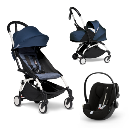 Carucior 3 in 1 pentru copii BABYZEN YOYO², cadru alb, pachet nou nascut, scoica auto Cloud G si pachet de culoare Air France