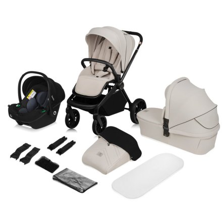 Carucior sport pentru copii Lionelo Mika 3 in 1 PLUS, cu accesorii, landou si scoica incluse, Beige Sand