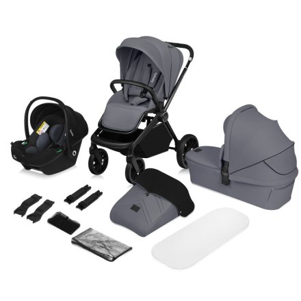 Детска спортна количка Lionelo Mika 3 в 1 PLUS, с включени аксесоари, количка и черупка, Grey Stone
