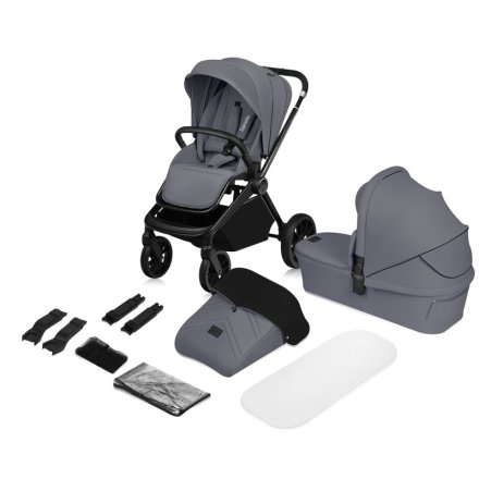 Carucior sport pentru copii Lionelo Mika 2 in 1 PLUS, cu landou si accesorii, Grey Stone