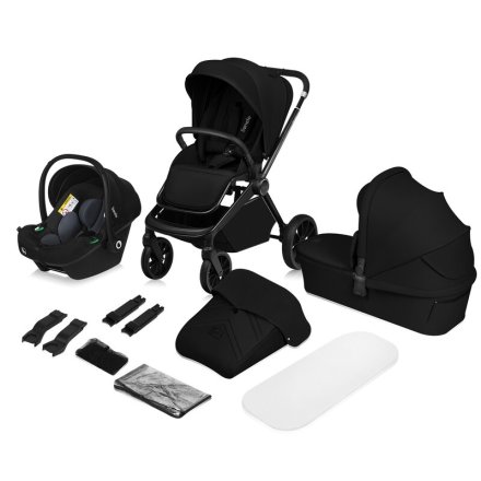 Carucior sport pentru copii Lionelo Mika 3 in 1 PLUS, cu accesorii, landou si scoica incluse, Black Onyx