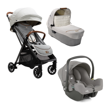 Carucior 3 in 1 pentru copii Joie Parcel Signature, Oyster cu landou Ramble XL Oyster si Scoica auto I-SNUG 2 Pebble