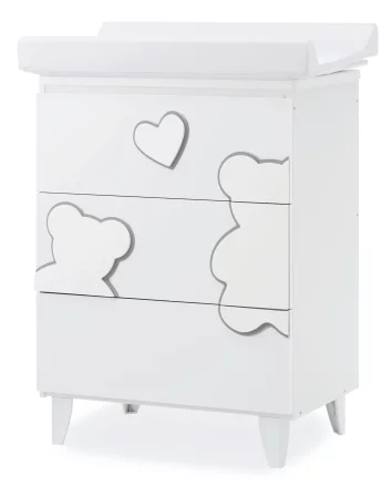Детски скрин Italbaby Matisse, Бутикова колекция, три чекмеджета, с матрак и корито - Bianco