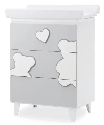 Детски скрин Italbaby Matisse, колекция Boutique, три чекмеджета, с матрак и корито - Bianco-Grey