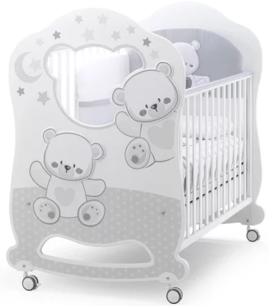 Детска кошара Italbaby Oblo Jolie, Trendy Collection, изработена от бук, Bianco-Grey