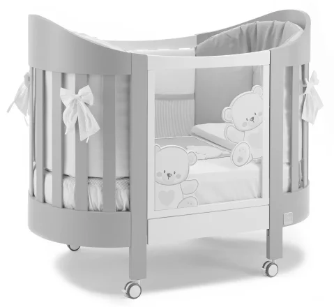 Детска кошара Italbaby Oval Jolie, Колекция Trendy, изработена от бук, Bianco-Grey