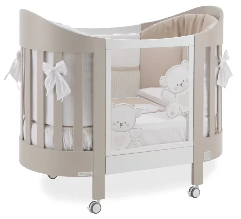 Детска кошара Italbaby Oval Jolie, Колекция Trendy от буково дърво, Bianco-Choco