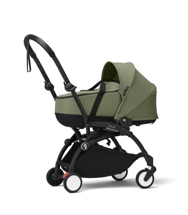 Количка за новородено STOKKE YOYO³ с кош за носене - маслинено зелена с черна рамка