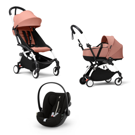 Детска количка 3 в 1 STOKKE YOYO³, с кош, кора за кола и цветен пакет - Ginger, с бяла рамка