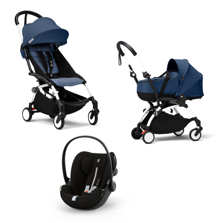 Carucior 3 in 1 pentru copii STOKKE YOYO³, cu landou, scoica auto si pachet de culoare - Air France, cu cadru White