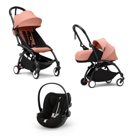 Carucior 3 in 1 pentru copii STOKKE YOYO³, cu pachet nou nascut, scoica auto si pachet de culoare - Ginger, cu cadru Black