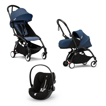 Детска количка 3 в 1 STOKKE YOYO³, с пакет за новородено, кора за кола и цветен пакет - Air France, с черна рамка