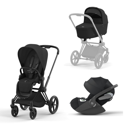 Carucior 3 in 1 pentru copii Cybex Priam 4.0, cu landou si scoica Cloud T Plus - Sepia Black cu cadru Matt Black	
