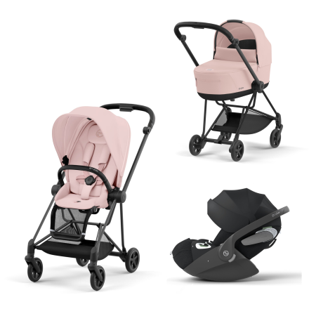 Carucior 3 in 1 pentru copii Cybex Mios 3.0, cu landou si scoica Cloud T Plus - Peach Pink cu cadru Matt Black