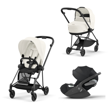 Carucior 3 in 1 pentru copii Cybex Mios 3.0, cu landou si scoica Cloud T Plus - Off White cu cadru Matt Black
