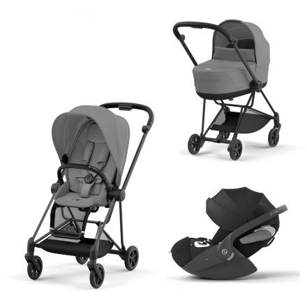 Carucior 3 in 1 pentru copii Cybex Mios 3.0, cu landou si scoica Cloud T Plus - Mirage Grey cu cadru Matt Black
