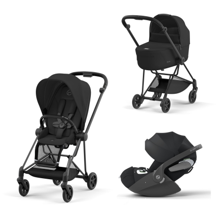 Carucior 3 in 1 pentru copii Cybex Mios 3.0, cu landou si scoica Cloud T Plus - Sepia Black cu cadru Matt Black