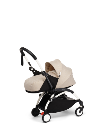 Количка за новородено STOKKE YOYO³, с багажник за новородено - Bonpoint Beige, с бяла рамка