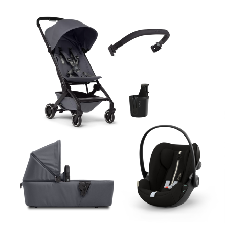 Carucior 3 in 1 pentru copii Joolz Aer+, cu bara, suport de pahar si scoica auto Cloud G Plus, Stone Grey