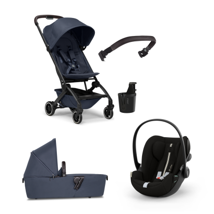 Carucior 3 in 1 pentru copii Joolz Aer+, cu bara, suport de pahar si scoica auto Cloud G Plus, Navy Blue
