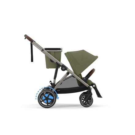 Carucior sport dublu Cybex e-Gazelle S, pentru copii, electric, Moss Green cu cadru Taupe