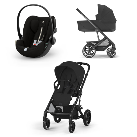 Детска количка 3 в 1 Balios S Lux с кош и столче за кола Cloud G Plus - Moon Black с черна рамка