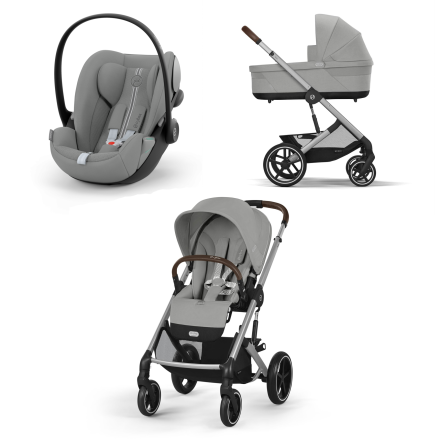 Carucior 3 in 1 Balios S Lux pentru copii, cu landou si scoica auto Cloud G Plus - Stone Grey cu cadru Silver