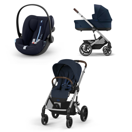 Детска количка 3 в 1 Balios S Lux с кош и столче за кола Cloud G Plus - Ocean Blue със сребриста рамка