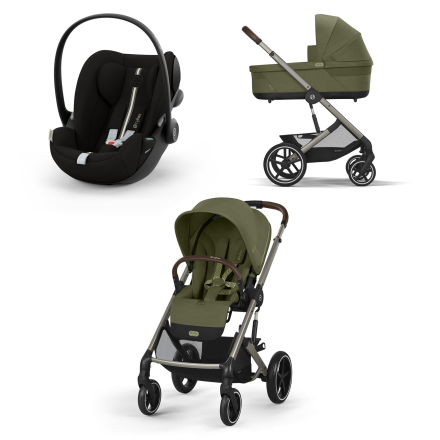 Детска количка Balios S Lux 3 в 1, с кош за носене и столче за кола Cloud G Plus - цвят Moss Green с рамка Taupe