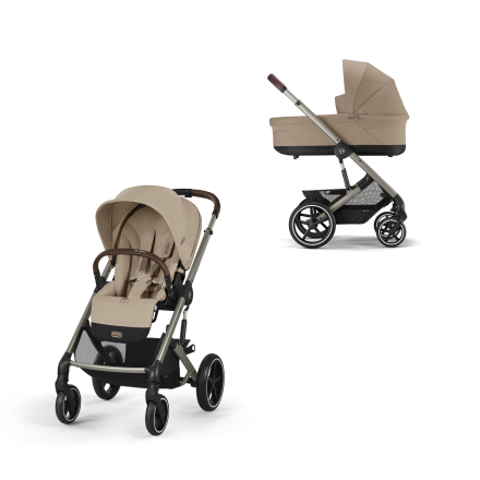 Carucior 2 in 1 Balios S Lux pentru copii, cu landou - Almond Beige cu cadru Taupe