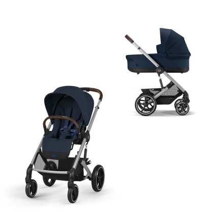 Παιδικό καρότσι Balios S Lux 2 σε 1 με πορτ-μπεμπέ - Ocean Blue με ασημί πλαίσιο