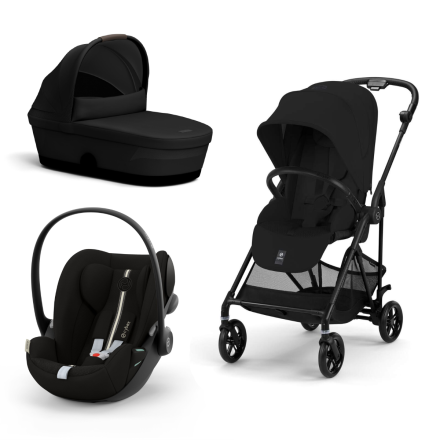 Carucior 3 in 1 Cybex Melio Carbon pentru copii, modern, cu landou si scoica Cloud G Plus, Magic Black 