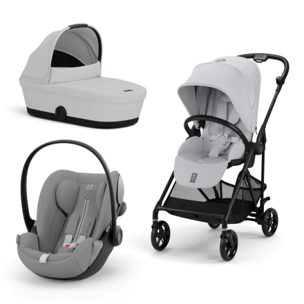 Παιδικό καρότσι Cybex Melio Carbon 3 σε 1, μοντέρνο, με πορτ-μπεμπέ και κέλυφος Cloud G Plus, σε χρώμα γκρι-ομίχλης