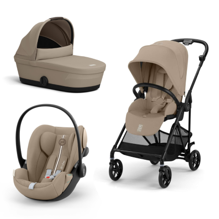 Carucior 3 in 1 Cybex Melio Carbon pentru copii, modern, cu landou si scoica Cloud G Plus, Almond Beige