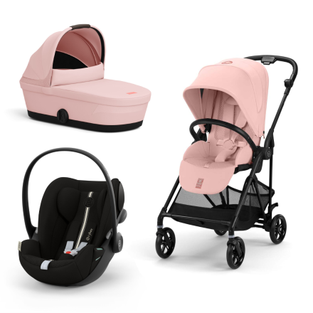 Παιδικό καρότσι Cybex Melio Carbon 3 σε 1, μοντέρνο, με πορτ-μπεμπέ και κέλυφος Cloud G Plus, Candy Pink
