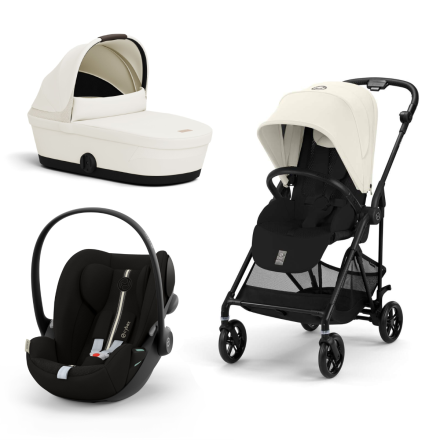Carucior 3 in 1 Cybex Melio Carbon pentru copii, modern, cu landou si scoica Cloud G Plus, Canvas White