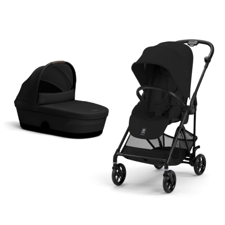 Carucior 2 in 1 Cybex Melio Carbon pentru copii, modern, cu landou, Magic Black