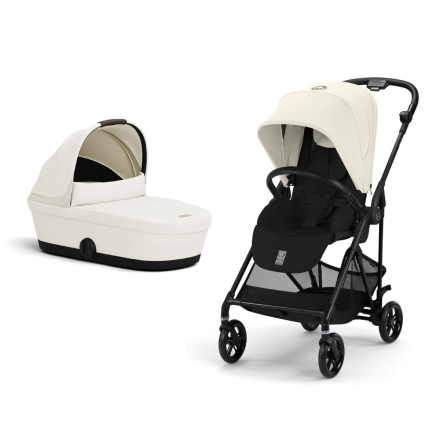 Carucior 2 in 1 Cybex Melio Carbon pentru copii, modern, cu landou, Canvas White