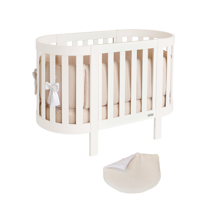 Patut pentru copii oval Italbaby, colectia Evoc, din lemn masiv de fag, evolutiv, Burro cu cadru Latte