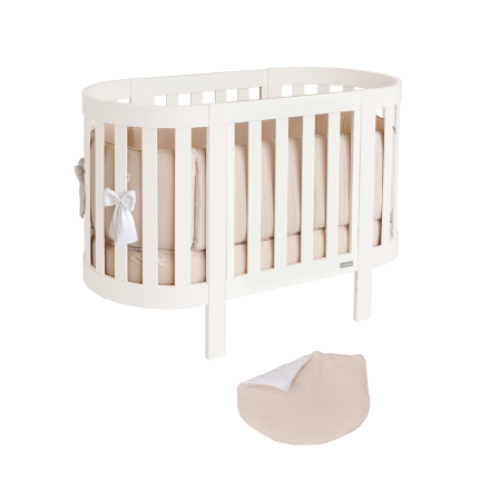 Patut pentru copii oval Italbaby, colectia Evoc, din lemn masiv de fag, evolutiv, Sabbia cu cadru Latte