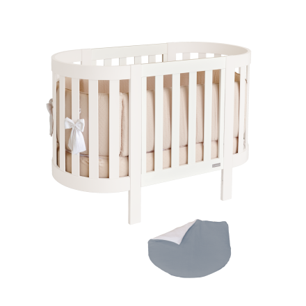 Patut pentru copii oval Italbaby, colectia Evoc, din lemn masiv de fag, evolutiv, Grey cu cadru Latte
