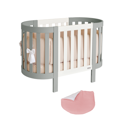 Patut pentru copii oval Italbaby, colectia Evoc, din lemn masiv de fag, evolutiv, Rose cu cadru Grigio